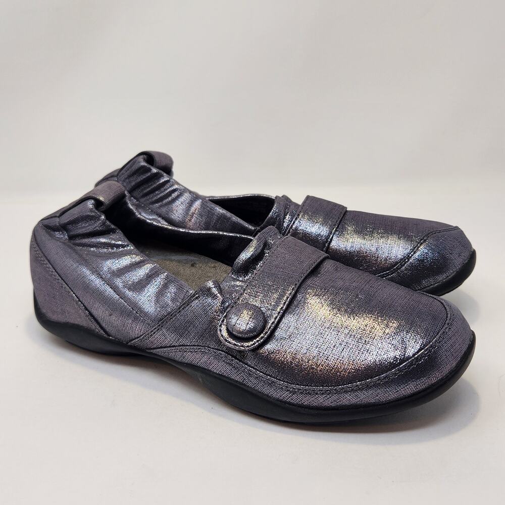 Dansko Women Carol Shimmer Metallic Silver Leather Loafer Size 38 US 7.5 Comfort